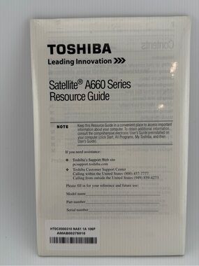 New Sealed Toshiba Satellite A660 Series Resource Guide Sealed